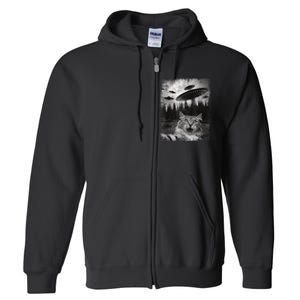 Cat Selfie With Ufo Alien Funny Cat Graphic Full Zip Hoodie