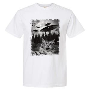 Cat Selfie With Ufo Alien Funny Cat Graphic Garment-Dyed Heavyweight T-Shirt