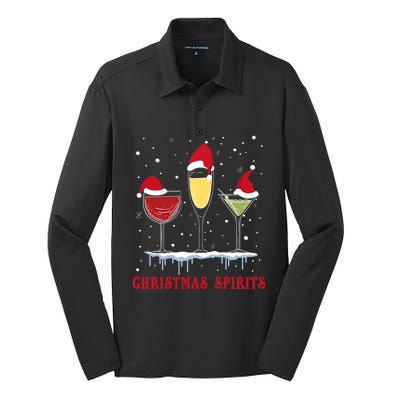 Christmas Spirits Wine Bubbly Martinis Gift Silk Touch Performance Long Sleeve Polo