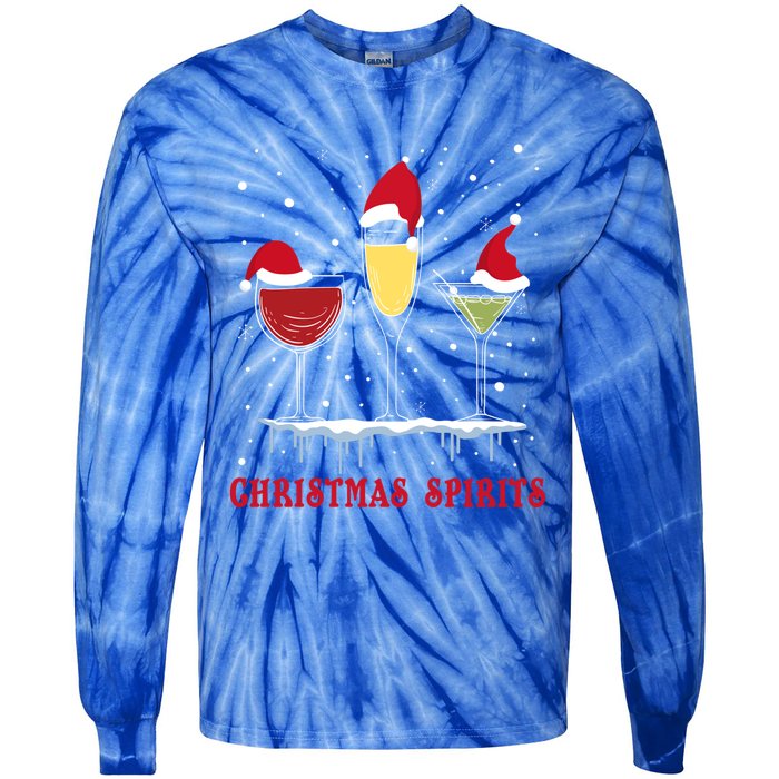 Christmas Spirits Wine Bubbly Martinis Gift Tie-Dye Long Sleeve Shirt