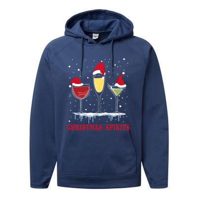 Christmas Spirits Wine Bubbly Martinis Gift Performance Fleece Hoodie