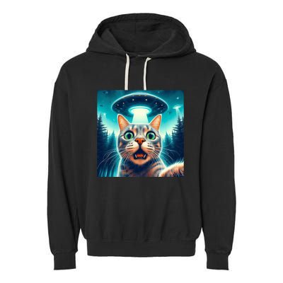 Cat Selfie With Ufo Cat Lover Meme Garment-Dyed Fleece Hoodie