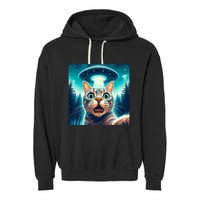 Cat Selfie With Ufo Cat Lover Meme Garment-Dyed Fleece Hoodie