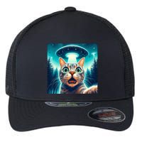 Cat Selfie With Ufo Cat Lover Meme Flexfit Unipanel Trucker Cap