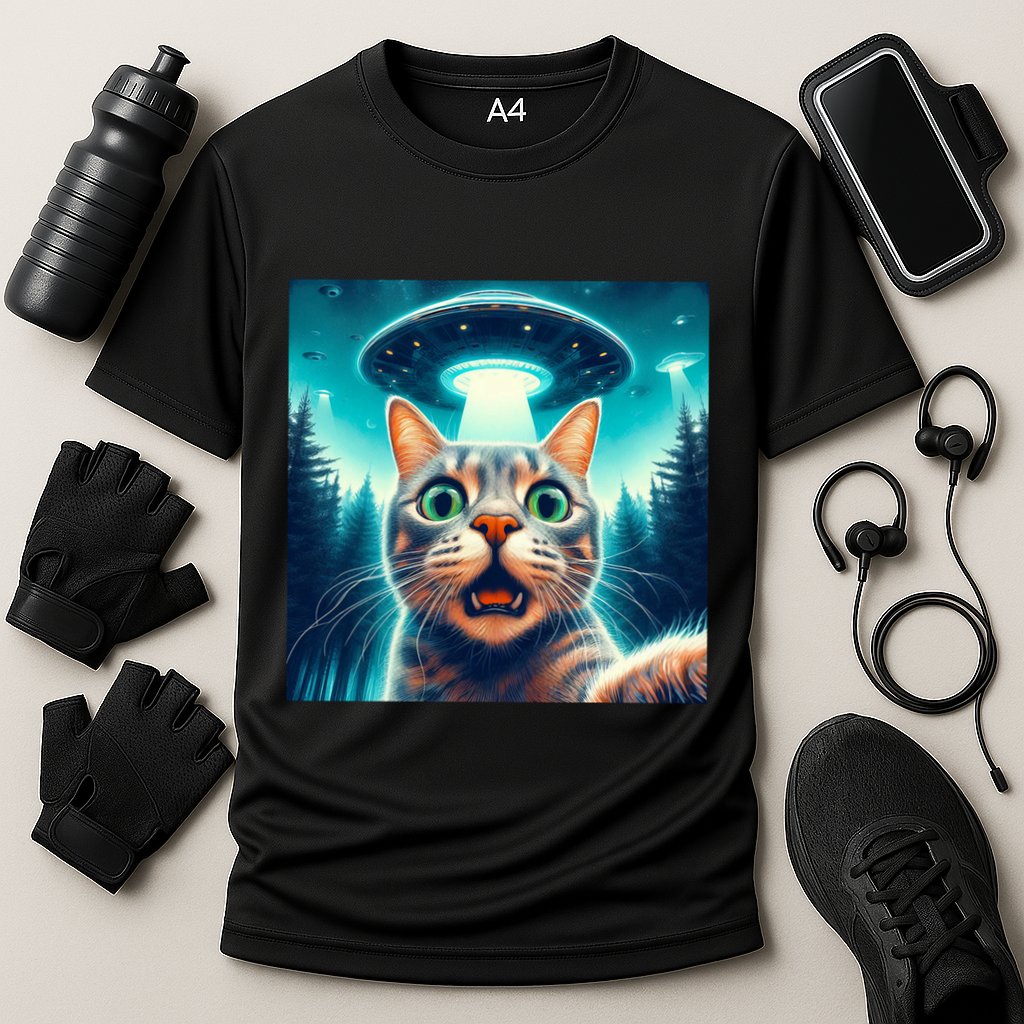 Cat Selfie With Ufo Cat Lover Meme Performance Shirt