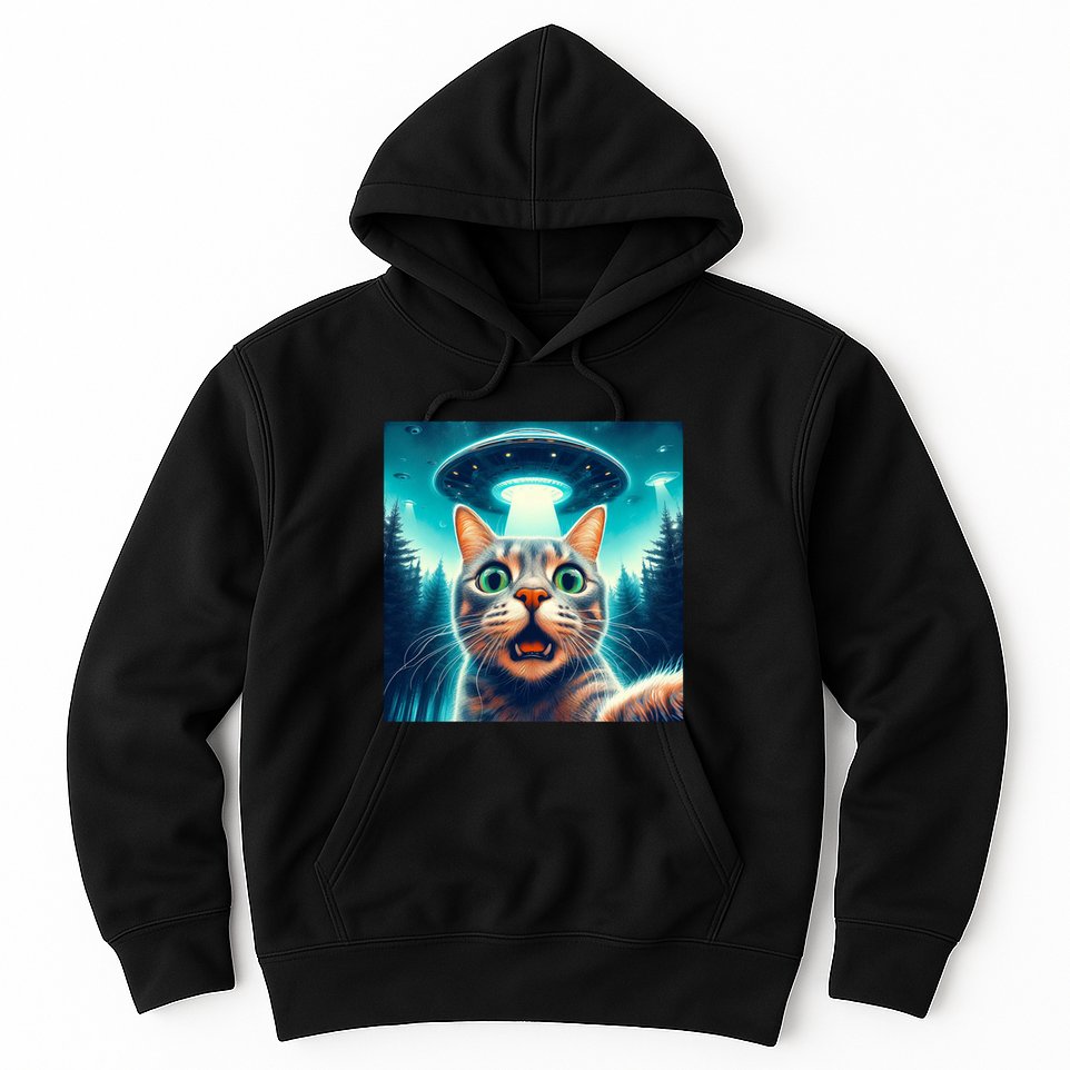 Cat Selfie With Ufo Cat Lover Meme Hoodie