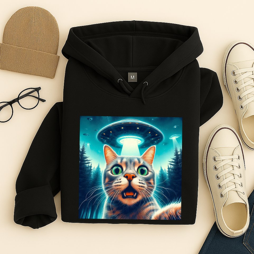 Cat Selfie With Ufo Cat Lover Meme Hoodie