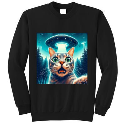 Cat Selfie With Ufo Cat Lover Meme Sweatshirt