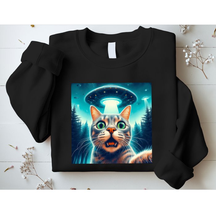 Cat Selfie With Ufo Cat Lover Meme Sweatshirt