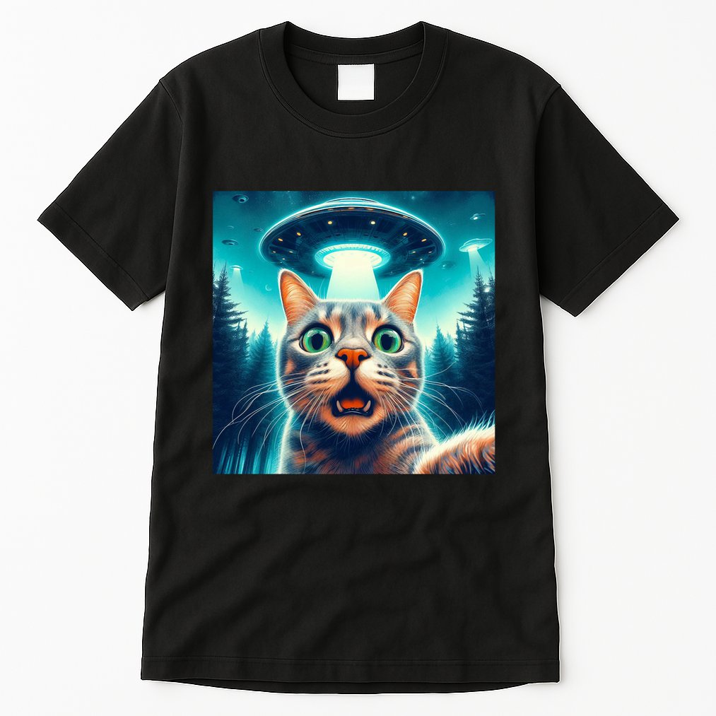 Cat Selfie With Ufo Cat Lover Meme Tall T-Shirt