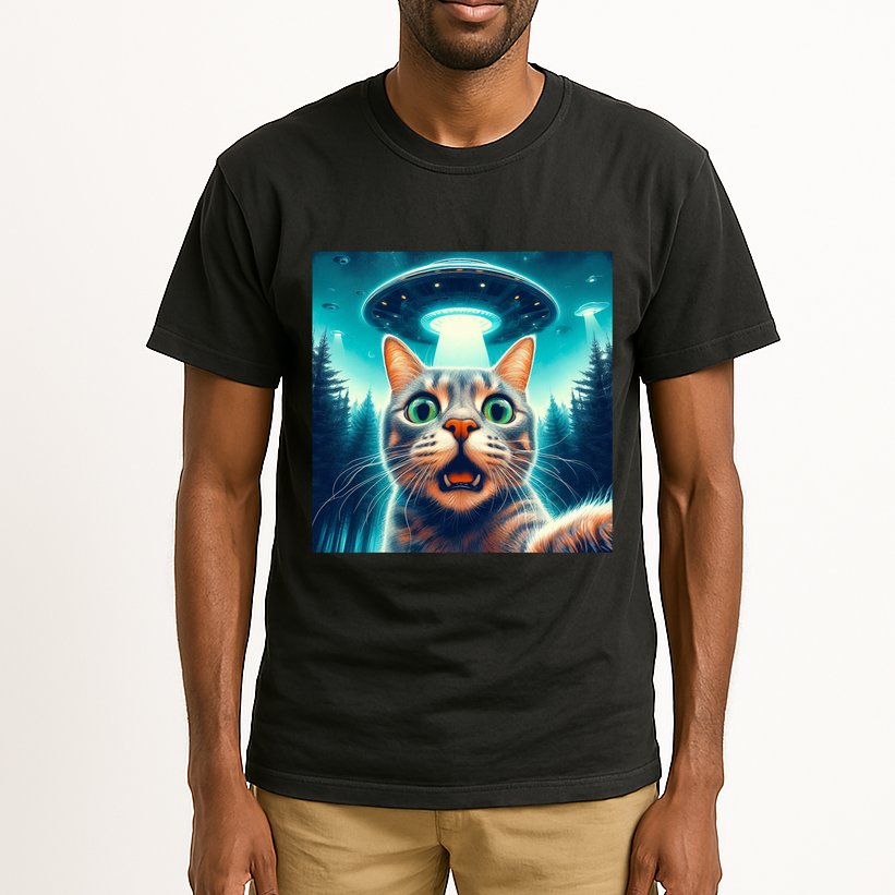 Cat Selfie With Ufo Cat Lover Meme Tall T-Shirt