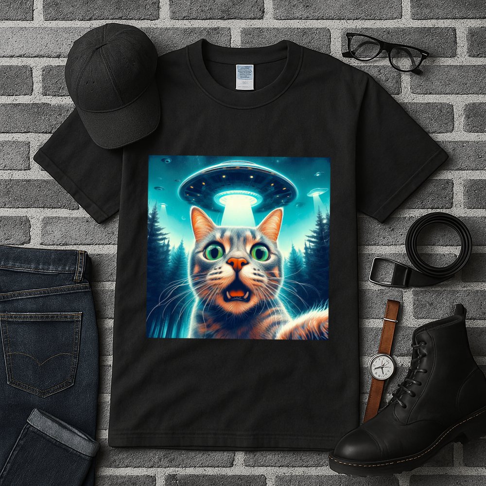 Cat Selfie With Ufo Cat Lover Meme Tall T-Shirt