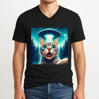 Cat Selfie With Ufo Cat Lover Meme V-Neck T-Shirt