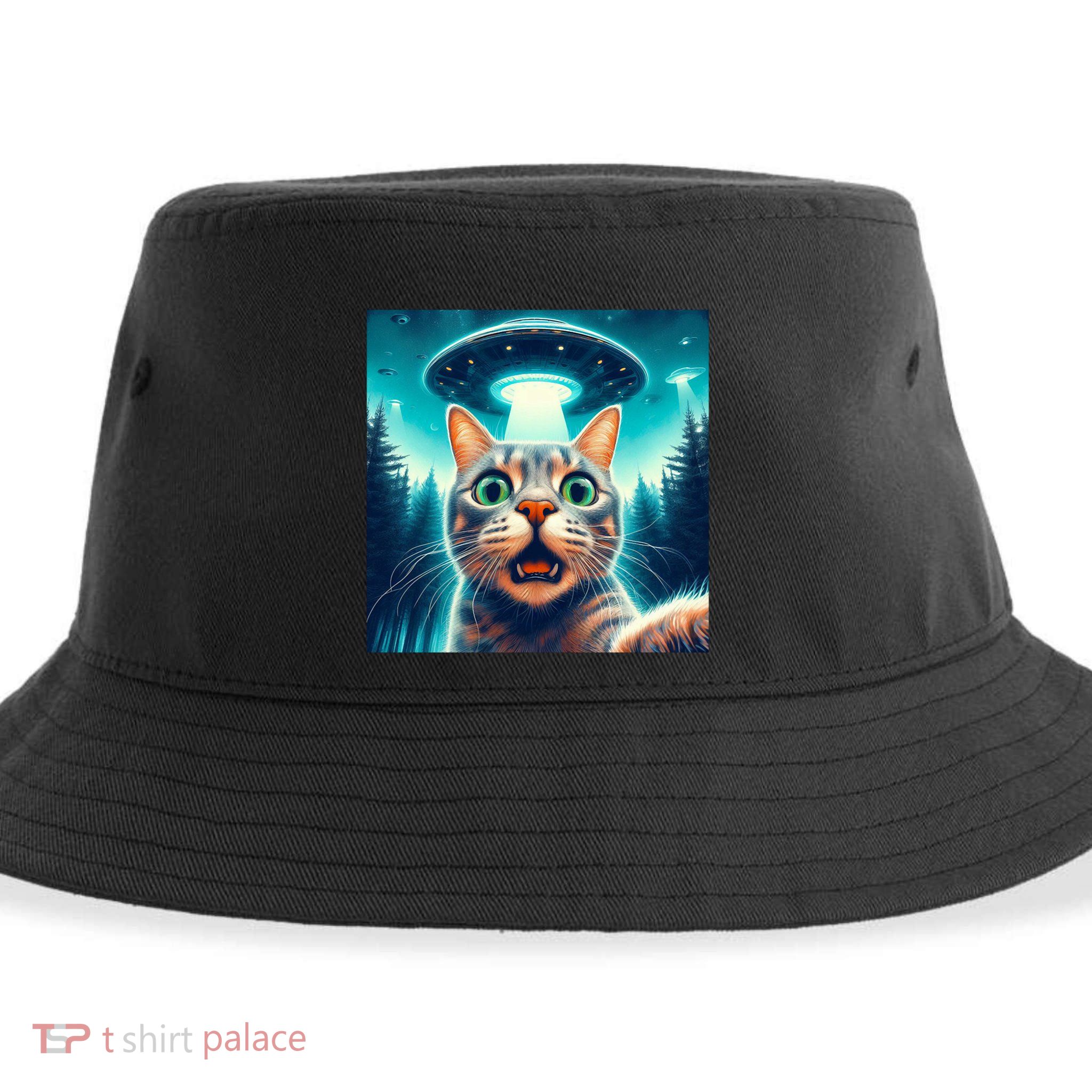 Cat Selfie With Ufo Cat Lover Meme Sustainable Bucket Hat