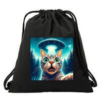 Cat Selfie With Ufo Cat Lover Meme Drawstring Bag