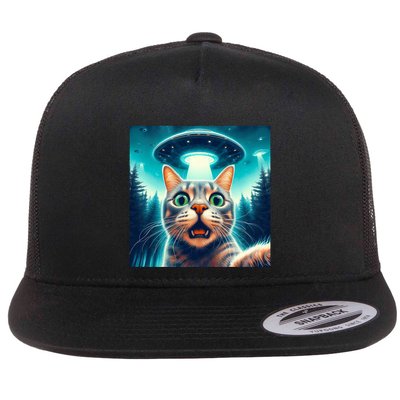 Cat Selfie With Ufo Cat Lover Meme Flatbill Hat