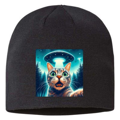 Cat Selfie With Ufo Cat Lover Meme Sustainable Beanie