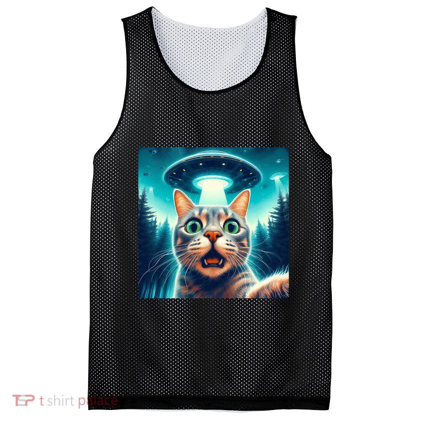 Cat Selfie With Ufo Cat Lover Meme Mesh Reversible Basketball Jersey Tank