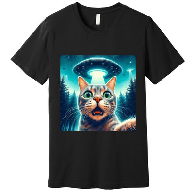 Cat Selfie With Ufo Cat Lover Meme Premium T-Shirt