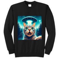 Cat Selfie With Ufo Cat Lover Meme Tall Sweatshirt