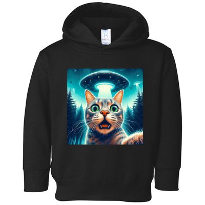 Cat Selfie With Ufo Cat Lover Meme Toddler Hoodie