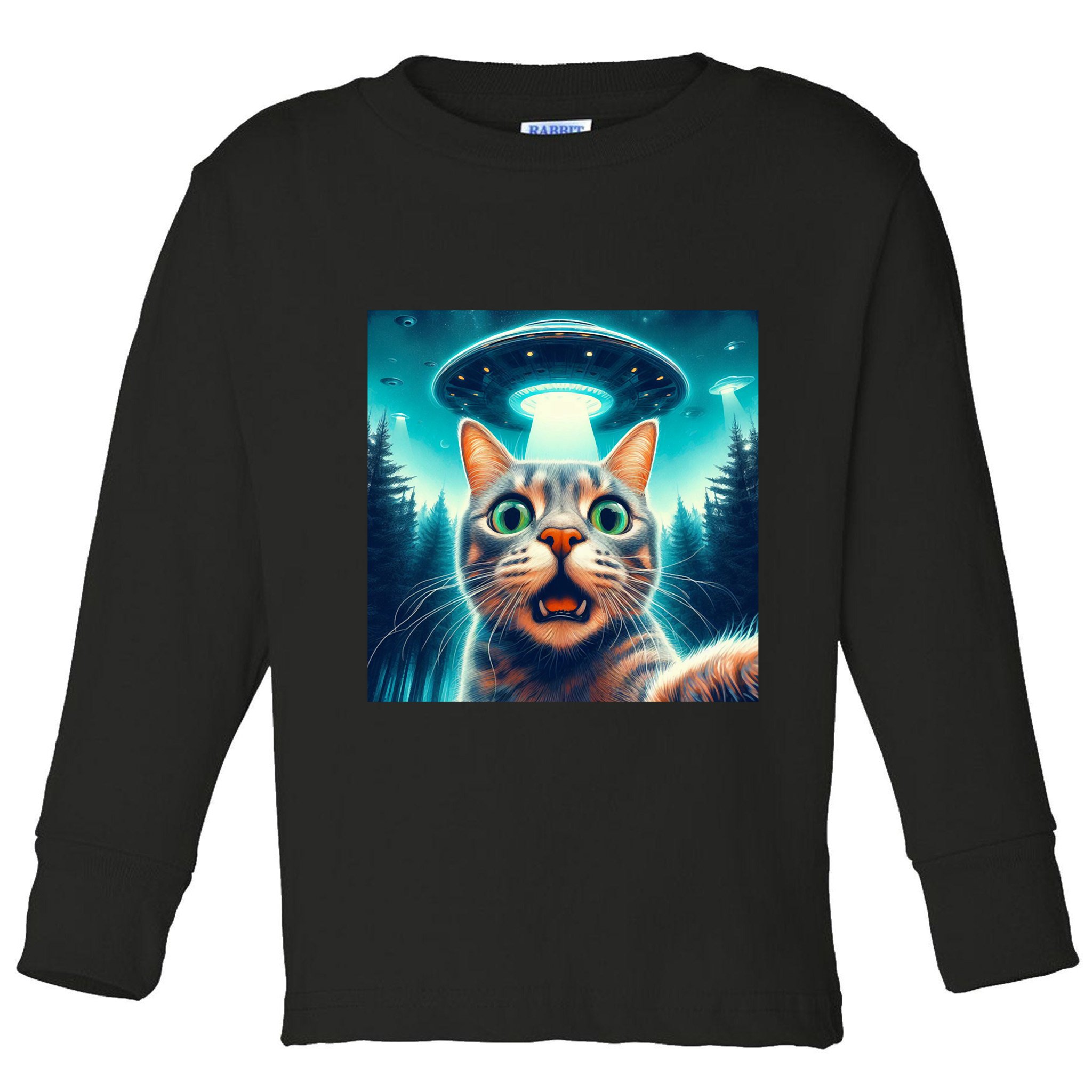 Cat Selfie With Ufo Cat Lover Meme Toddler Long Sleeve Shirt