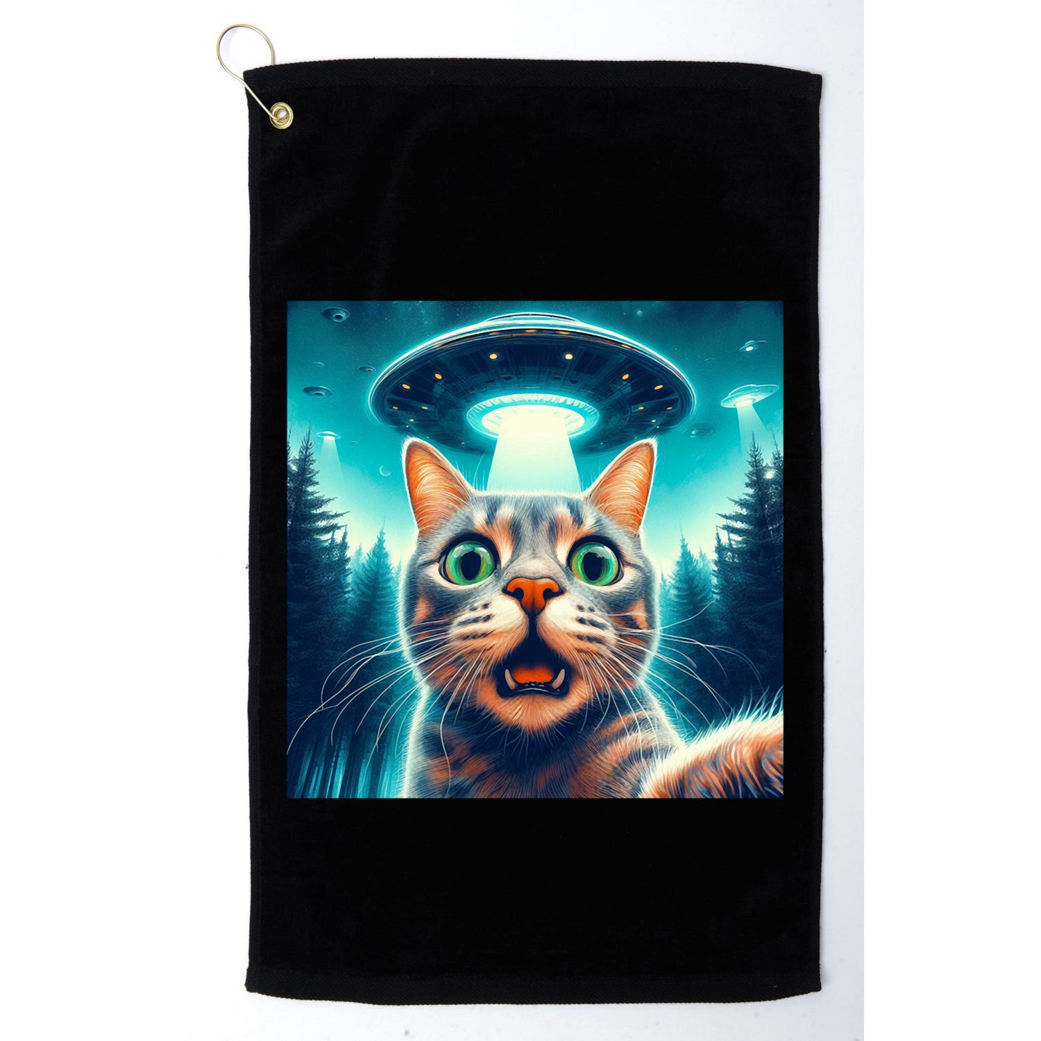 Cat Selfie With Ufo Cat Lover Meme Golf Towel