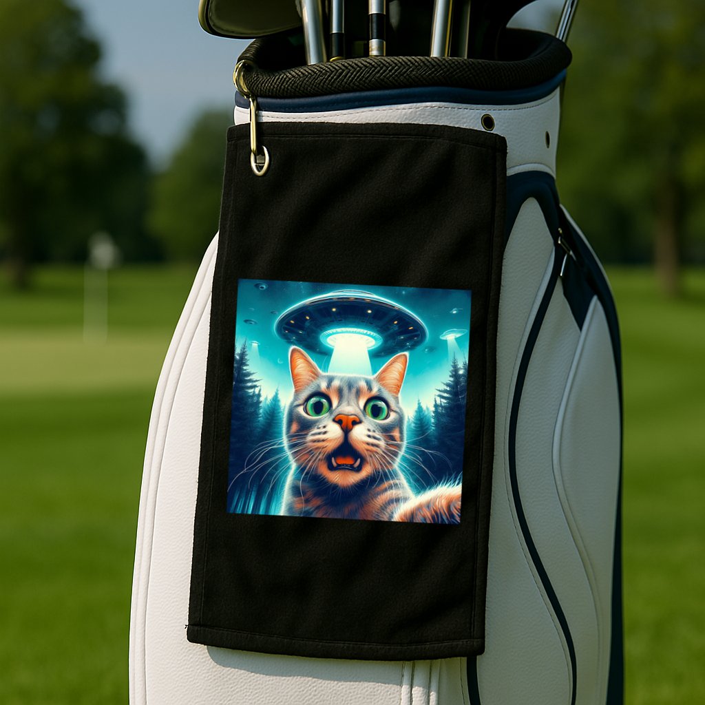 Cat Selfie With Ufo Cat Lover Meme Golf Towel