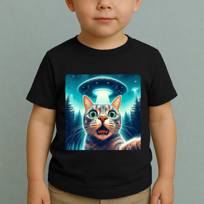 Cat Selfie With Ufo Cat Lover Meme Toddler T-Shirt