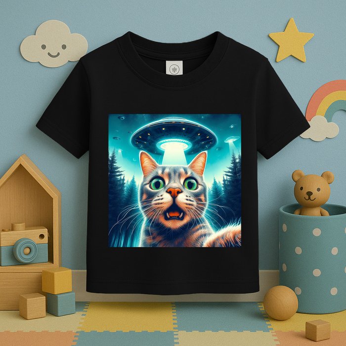 Cat Selfie With Ufo Cat Lover Meme Toddler T-Shirt