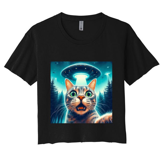 Cat Selfie With Ufo Cat Lover Meme Crop Top
