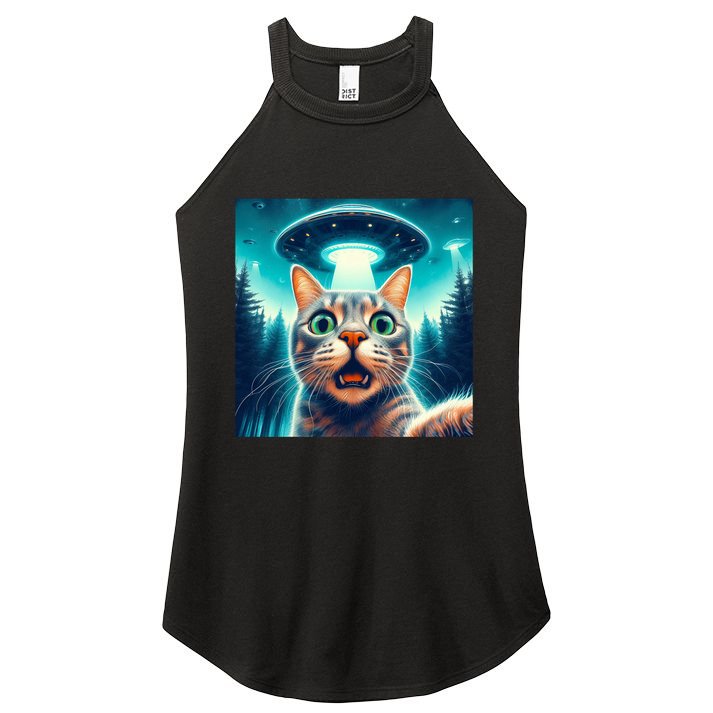 Cat Selfie With Ufo Cat Lover Meme Women's Perfect Tri Rocker Tank