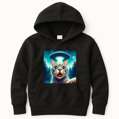 Cat Selfie With Ufo Cat Lover Meme Kids Hoodie