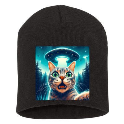Cat Selfie With Ufo Cat Lover Meme Short Acrylic Beanie