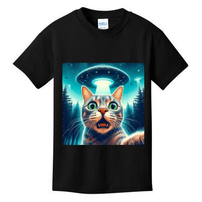 Cat Selfie With Ufo Cat Lover Meme Kids T-Shirt