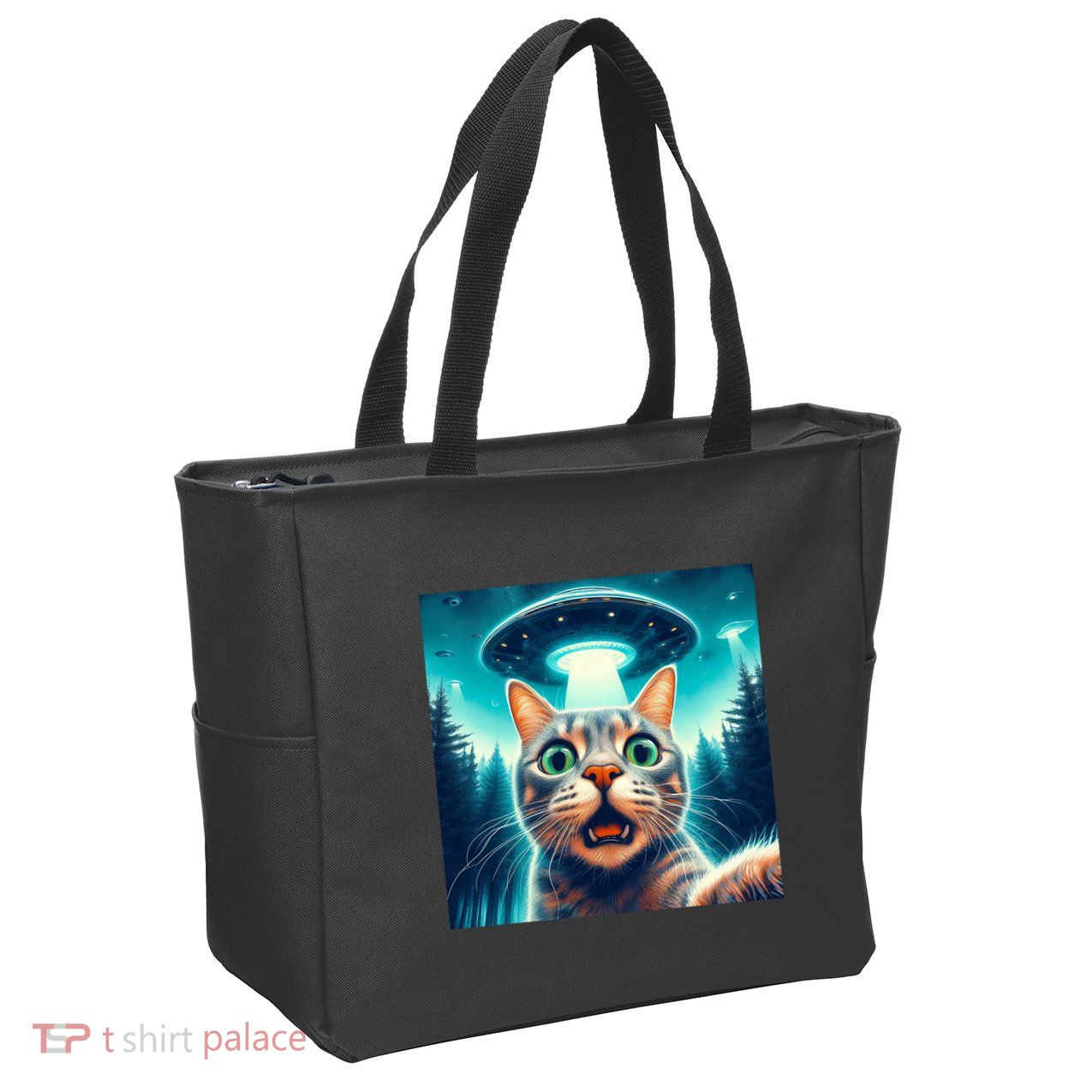 Cat Selfie With Ufo Cat Lover Meme Zip Tote Bag