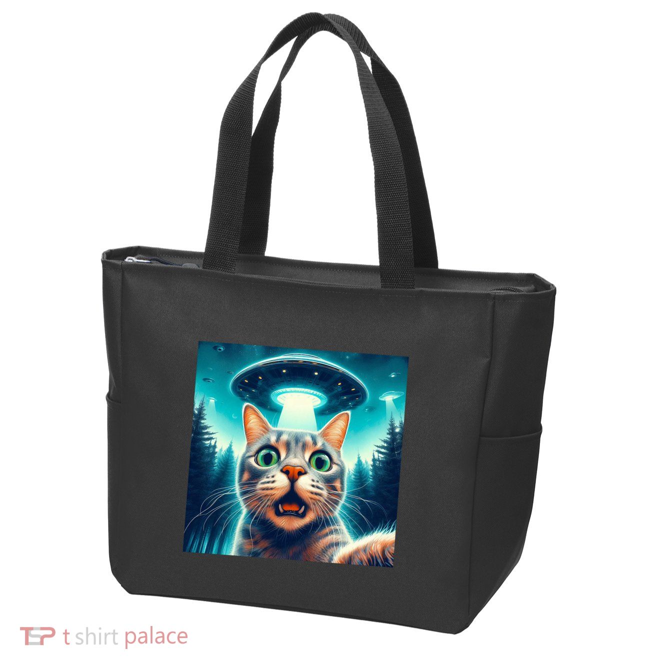Cat Selfie With Ufo Cat Lover Meme Zip Tote Bag