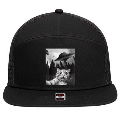 Cat Selfie With Alien UFO Funny Cat Lovers Spaceship Gift 7 Panel Mesh Trucker Snapback Hat