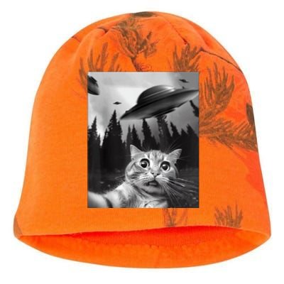 Cat Selfie With Alien UFO Funny Cat Lovers Spaceship Gift Kati - Camo Knit Beanie