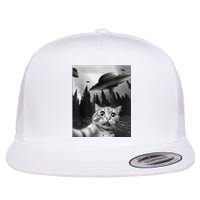 Cat Selfie With Alien UFO Funny Cat Lovers Spaceship Gift Flat Bill Trucker Hat