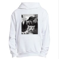 Cat Selfie With Alien UFO Funny Cat Lovers Spaceship Gift Urban Pullover Hoodie