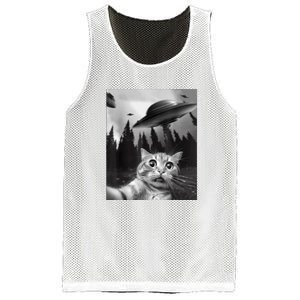 Cat Selfie With Alien UFO Funny Cat Lovers Spaceship Gift Mesh Reversible Basketball Jersey Tank