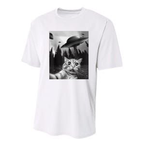 Cat Selfie With Alien UFO Funny Cat Lovers Spaceship Gift Performance Sprint T-Shirt