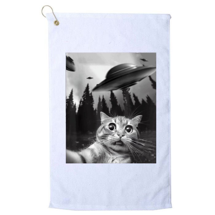 Cat Selfie With Alien UFO Funny Cat Lovers Spaceship Gift Platinum Collection Golf Towel