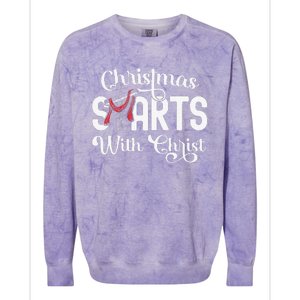 Christmas Starts With Christ Cross Jesus Christian Colorblast Crewneck Sweatshirt