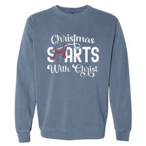 Christmas Starts With Christ Cross Jesus Christian Garment-Dyed Sweatshirt