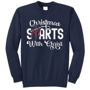 Christmas Starts With Christ Cross Jesus Christian Tall Sweatshirt