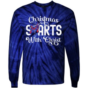 Christmas Starts With Christ Cross Jesus Christian Tie-Dye Long Sleeve Shirt