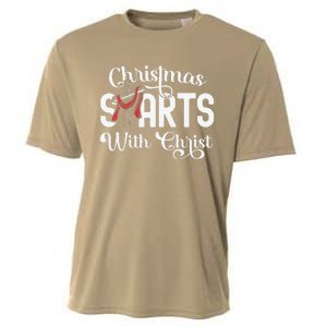 Christmas Starts With Christ Cross Jesus Christian Cooling Performance Crew T-Shirt