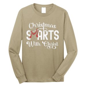 Christmas Starts With Christ Cross Jesus Christian Long Sleeve Shirt